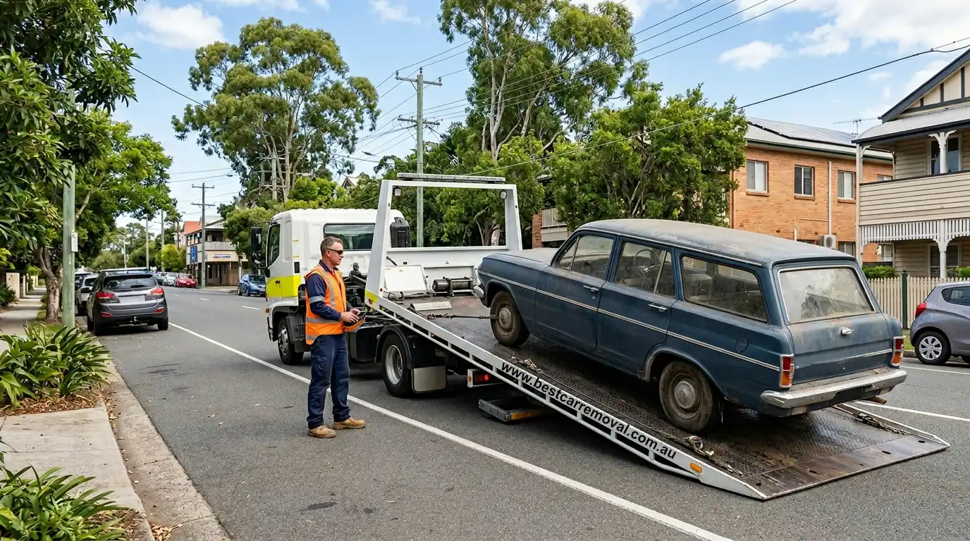Free car removal tow truck picking up an old car in Brisbane